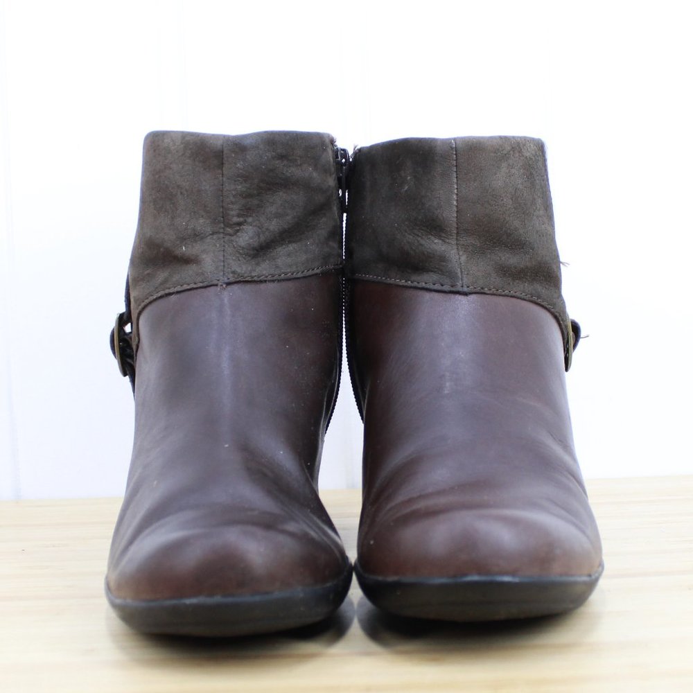 Clarks Brown Side Zip Buckle Bendables Leather Boots Size 9 M - Picture 4 of 9